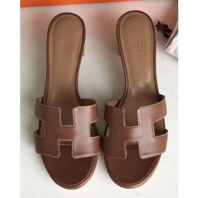 Hermes Heel 5cm Oasis Slipper Sandals in Box Calfskin Coffee