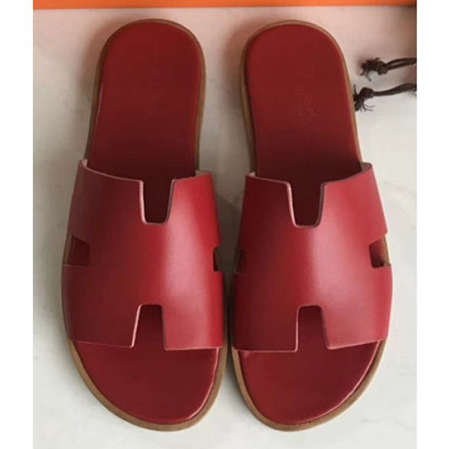 Hermes Izmir Men's Slipper Sandals in Calfskin Red