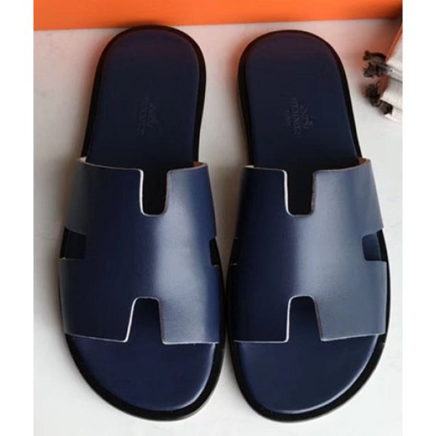 Hermes Izmir Men's Slipper Sandals in Calfskin Blue