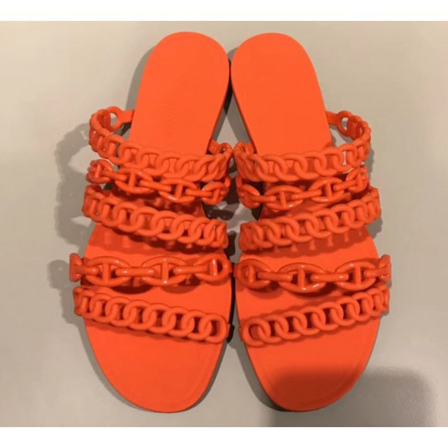 Hermes Chaine d'Ancre Pattern Nude Sandals Orange 2018