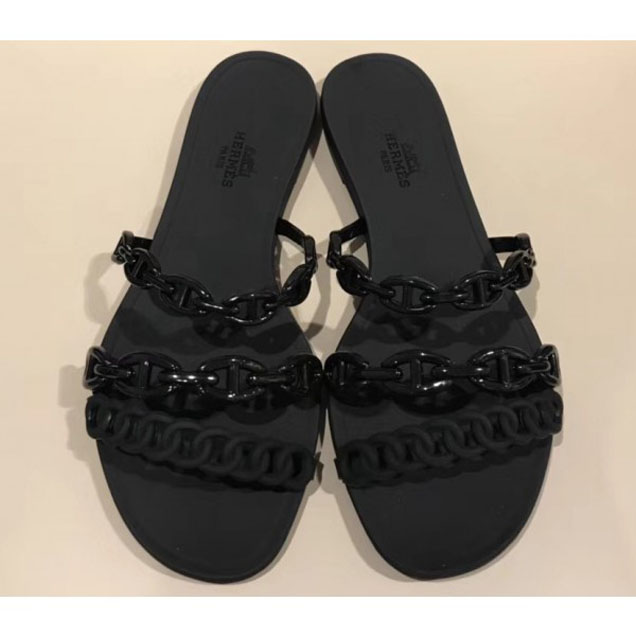 Hermes Chaine d'Ancre Pattern Rivage Sandals Black 2018