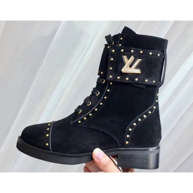 Louis Vuitton Wonderland Flat Ranger Boots Suede Calf Leather 1A4G18 Noir 2018