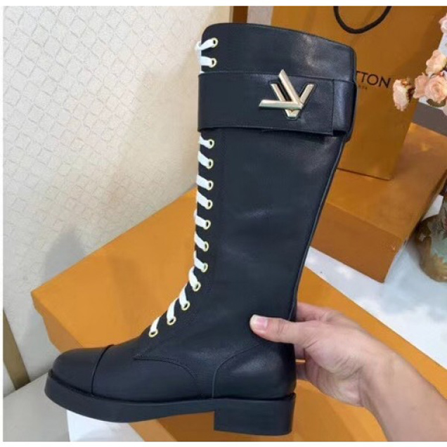 Louis Vuitton Logo Strap High Boots Black