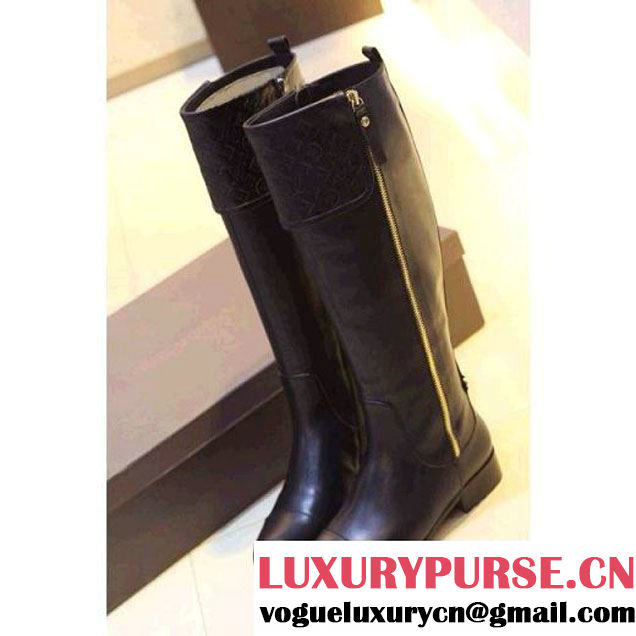 Louis Vuitton black leather riding boots with double zipper (GG2J1106-1-292 )