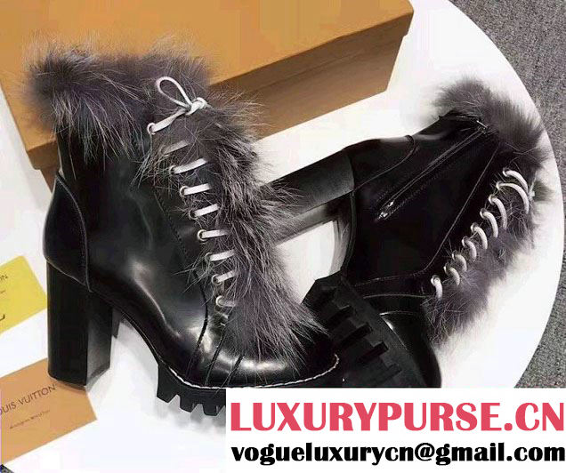 Louis Vuitton Heel 9.5cm Platform 3cm Star Trail Ankle Boots 1A307H Fox Fur 2017