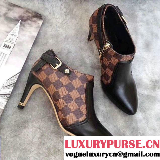 Louis Vuitton Lookat Black Calfskin & Damier Ebene Canvas Ankle Boot (LG-8030112 )