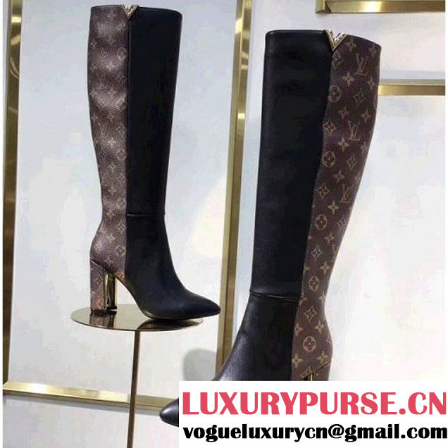 Louis Vuitton Calfskin & Monogram Upper East High Boot (LG-8030105 )