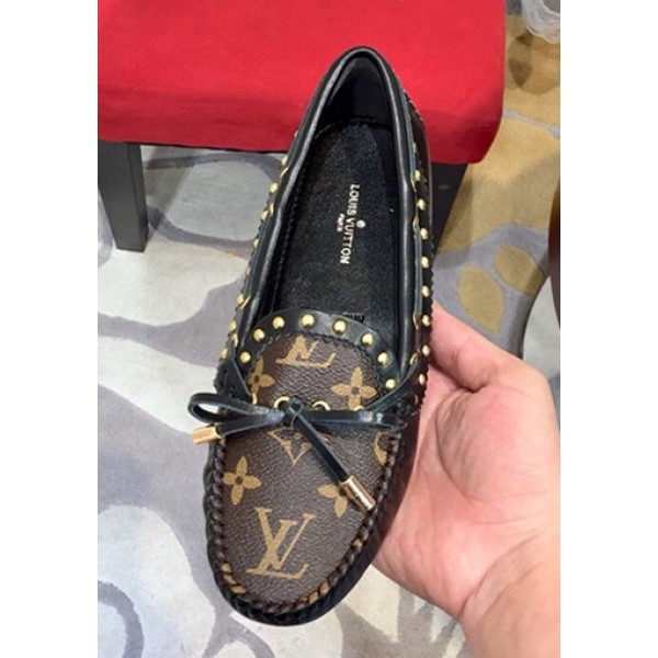 Louis Vuitton Gloria Monogram Canvas Studs Sides Knot Details Flats Black 2019