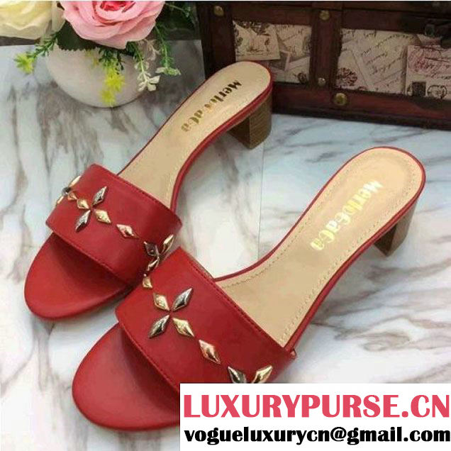 Louis Vuitton Leather Studs 4cm Heel Sandal Red 2017 (LG-7020621 )