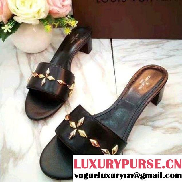 Louis Vuitton Leather Studs 4cm Heel Sandal Black 2017 (LG-7020623 )