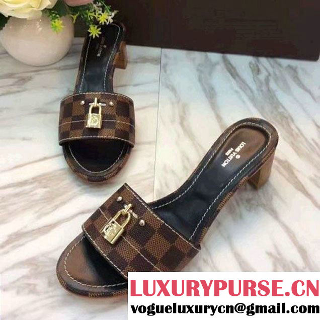 Louis Vuitton Lock It 4cm Heel Mule Sandal Damier Ebene Canvas 2017 (LG-7020626 )