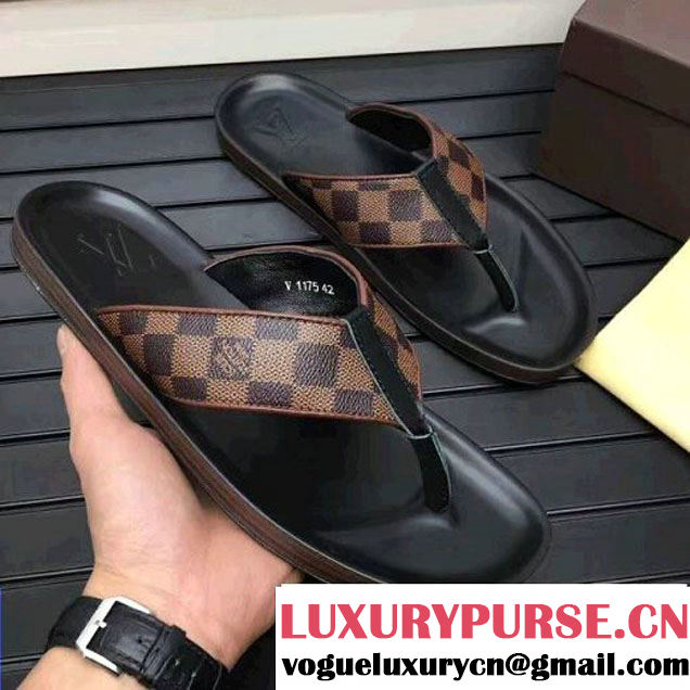 Louis Vuitton Men's Shong Slipper Sandal Damier Ebene Canvas (K2100-7061703 )