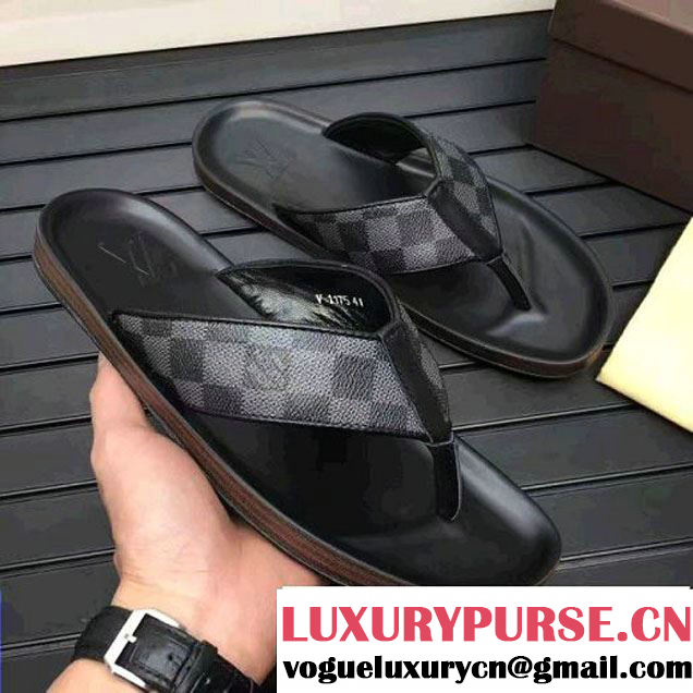 Louis Vuitton Men's Shong Slipper Sandal Damier Graphite Canvas (K2100-7061704 )