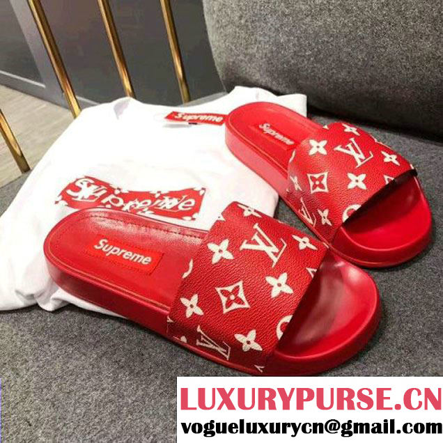 Louis Vuitton Monogram Canvas Supreme Mules Sandals Red 2017 (GD3014-7070753 )