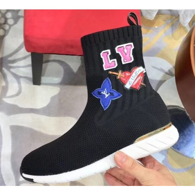 Louis Vuitton LV Heart Patches Sock Sneakers Boots Black 2018