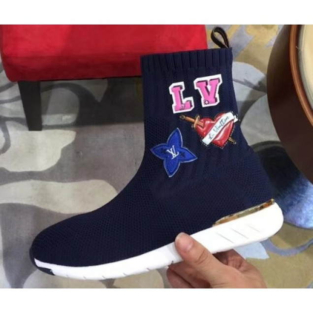 Louis Vuitton LV Heart Patches Sock Sneakers Boots Blue 2018