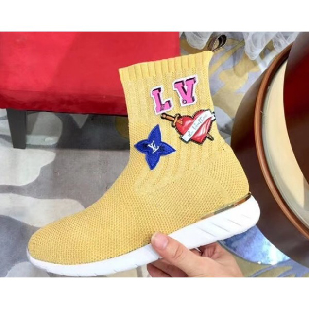 Louis Vuitton LV Heart Patches Sock Sneakers Boots Yellow 2018