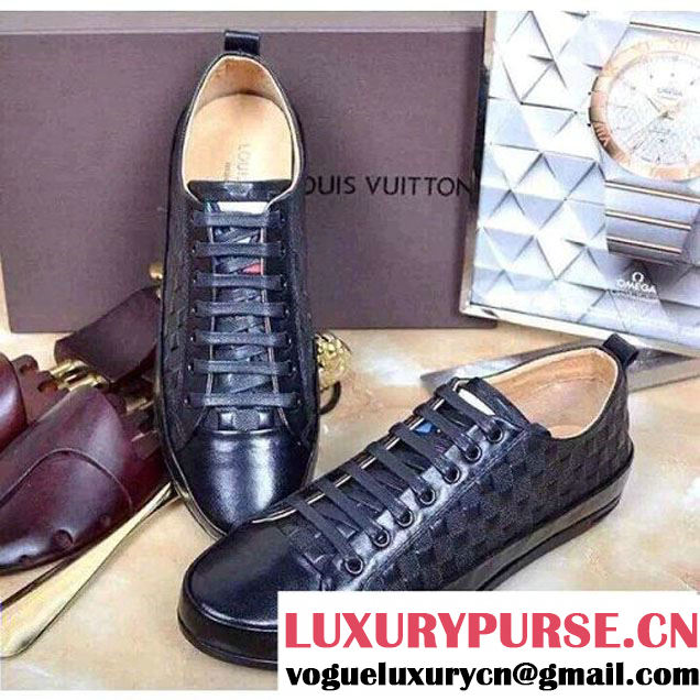 Louis Vuttion Black Patent Calfskin Flat Shoes For Men with Embossing 2016 (DH-010835 )