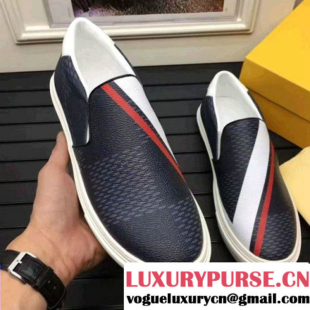 Louis Vuitton Men's Slip-on Sneaker Damier Cobalt Canvas Red 2017 (K2100-7061706 )