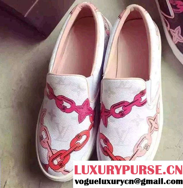 Louis Vuitton Chain Print Harbor Monogram Canvas Slip-on Sneakers White 2016