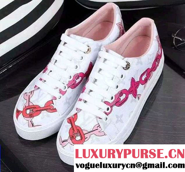 Louis Vuitton Chain Print Harbor Monogram Canvas Sneakers White 2016