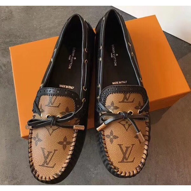 Louis Vuitton Hand-Stitched Vamp Gloria Flat Loafers Monogram Reverse Canvas/Black 2018