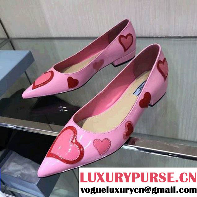 Prada Patent Leather Long Toe Ballerina With Heart 1F412H Pink 2017 (GD4029-7011618 )