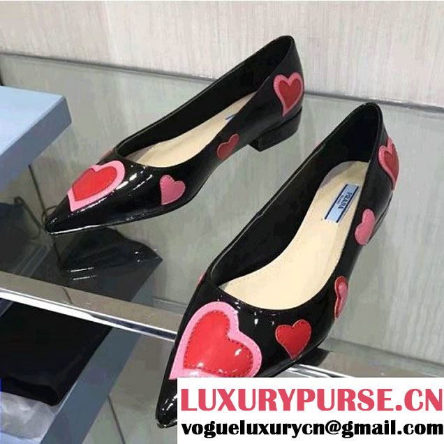 Prada Patent Leather Long Toe Ballerina With Heart 1F412H Black 2017 (GD4029-7011619 )