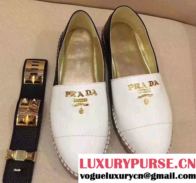 Prada Logo Embellished Leather Espadrilles 2017