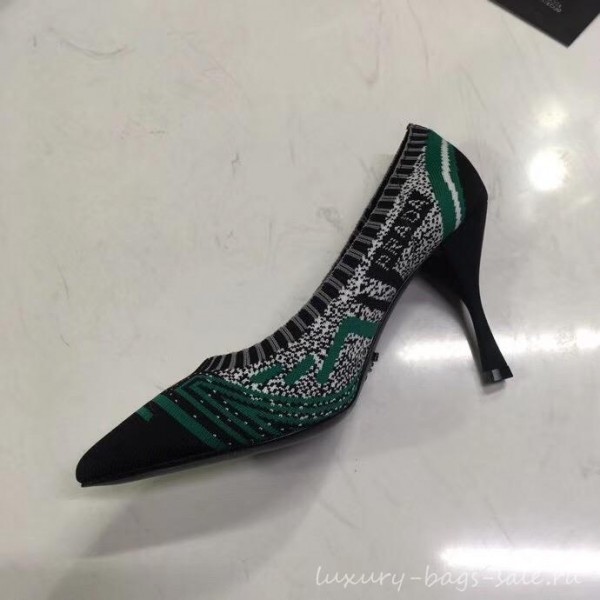 Prada Heel 8.5cm Knit Fabric Pointy Toe Pumps 1I192L Green 2019