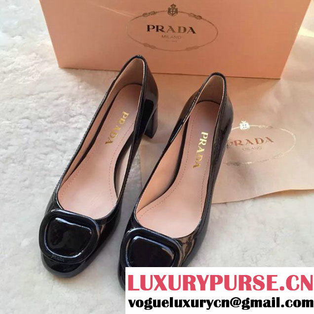 Prada Patent Leather Heel 4.5cm Pumps Black 2016 (6080933 )