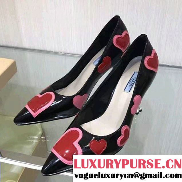 Prada Patent Leather Pointy Toe Pump With Heart 1I424H Black 2017 (GD4029-7011617 )