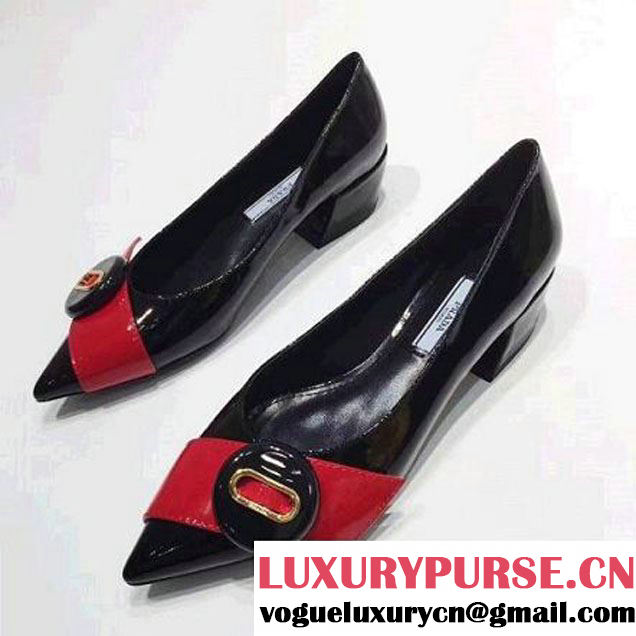 Prada Patent Leather Pointy Toe Pump 3cm Heel 1I796H Black/Red 2017 (GD5013-7083015 )