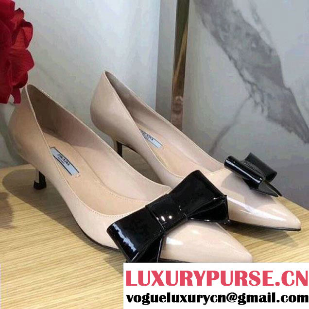 Prada Patent Leather Bow Pumps Beige/Black 2018 (GD4005-8030137 )