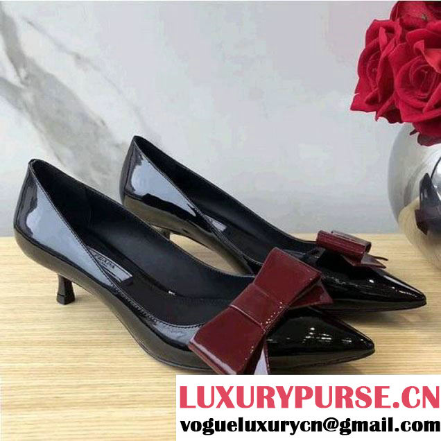 Prada Patent Leather Bow Pumps Black/Burgundy 2018 (GD4005-8030136 )