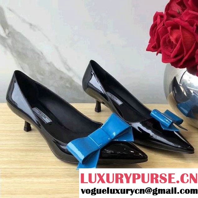 Prada Patent Leather Bow Pumps Black/Blue 2018 (GD4005-8030135 )