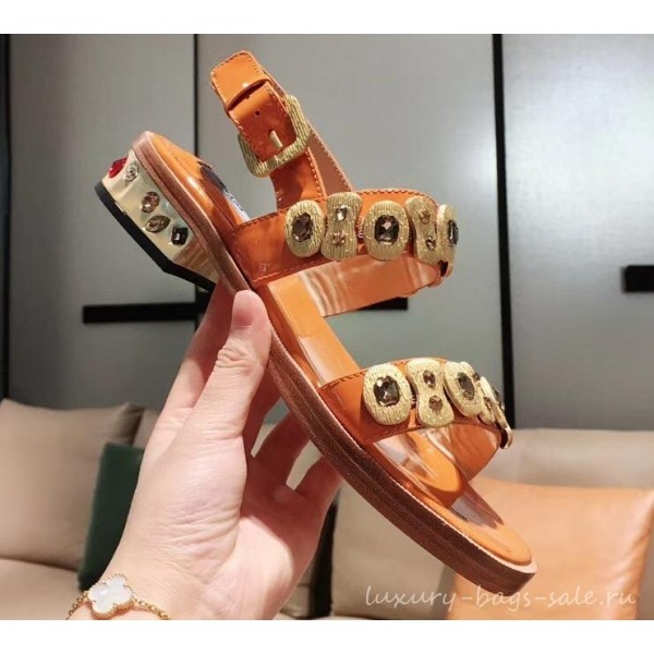 Prada Beaded Embellishment Sandals Orange 2019