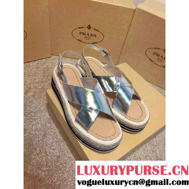 Prada Laminated Silver calf leather sandal 2015 (GD3020-042805 )