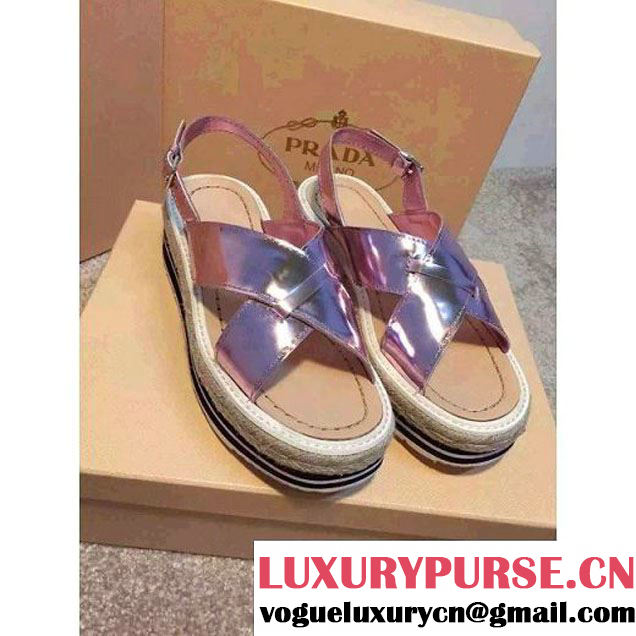 Prada Laminated Pink calf leather sandal 2015 (GD3020-042806 )