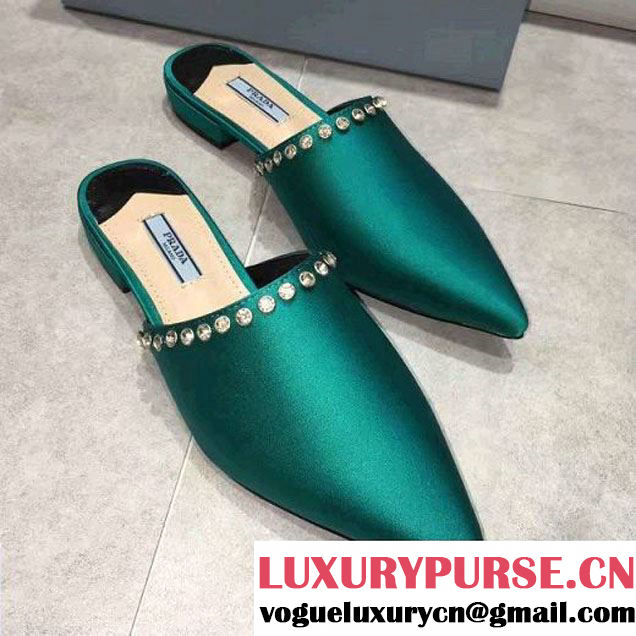 Prada Silk Slipper With Crystal Green 2017 (GD4029-7031621 )