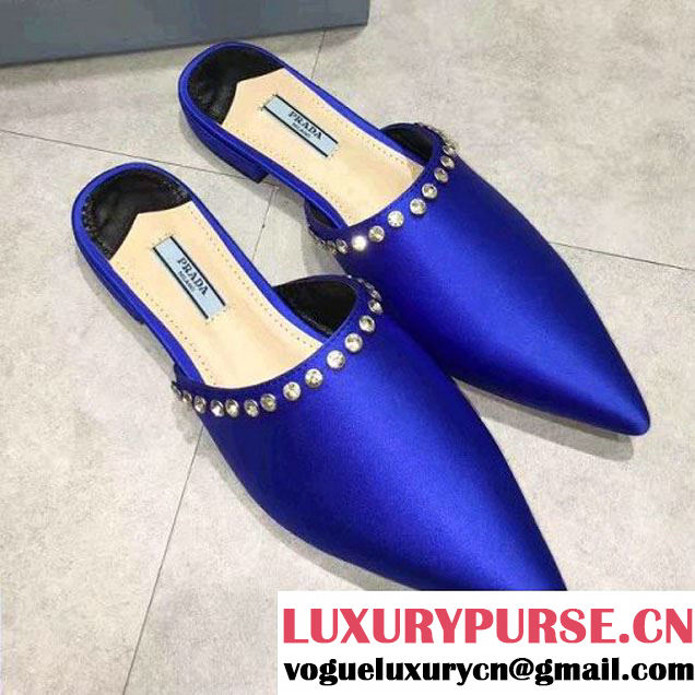 Prada Silk Slipper With Crystal Blue 2017 (GD4029-7031622 )