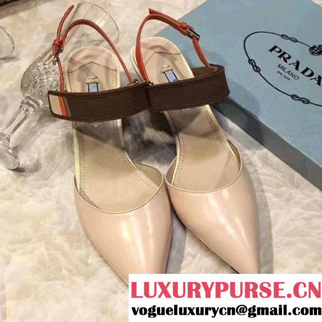 Prada Calf Leather Pointy Toe Slingback Pump Nude 2017 (SZ2029-7052212 )