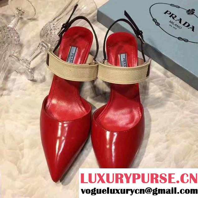 Prada Calf Leather Pointy Toe Slingback Pump Red 2017 (SZ2029-7052213 )