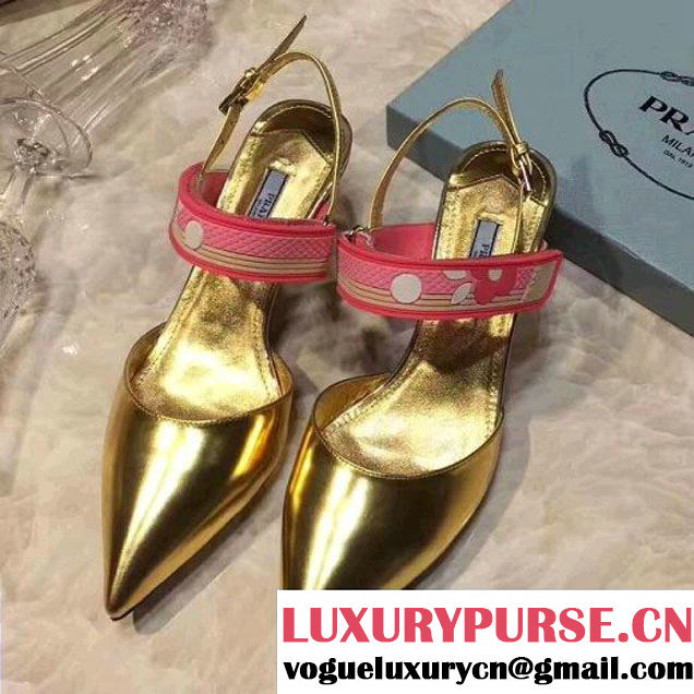 Prada Calf Leather Pointy Toe Slingback Pump Gold 2017 (SZ2029-7052214 )