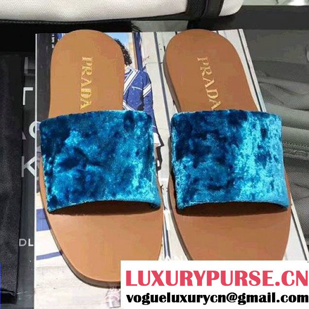 Prada Crushed Velvet Slide Slipper Blue 2017 (GD5026-7070807 )