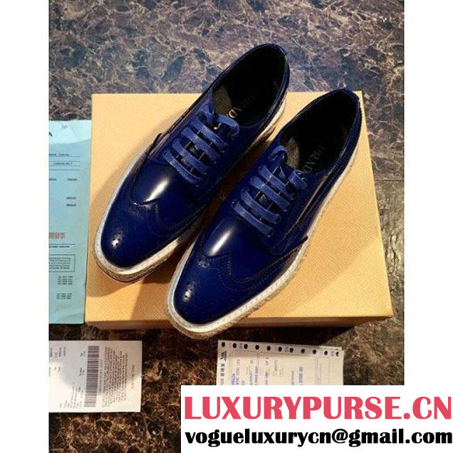 Prada Brushed Calf Leather Laced Derby Shoe in Royal Blue (GD1066-100607 )