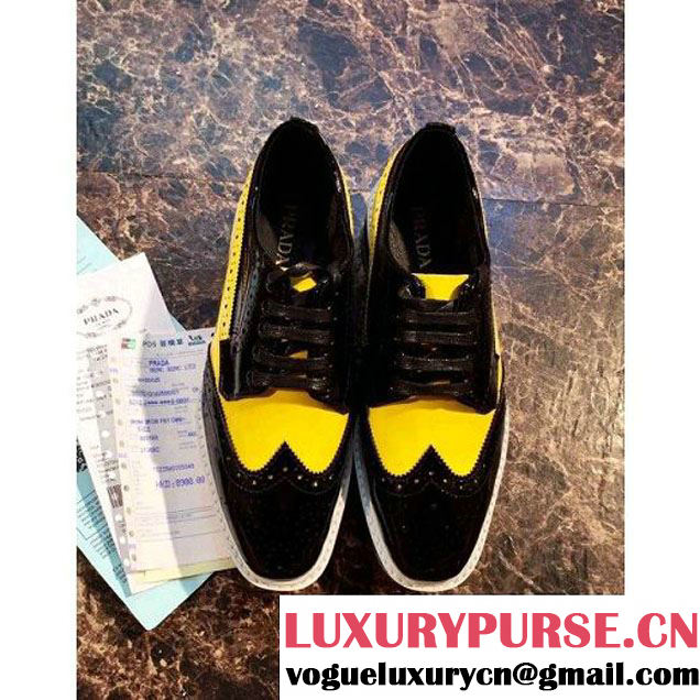 Prada Brushed Calf Leather Laced Derby Shoe in Yellow/Black (GD1066-100638 )