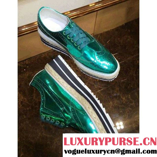 Prada Patent Calfskin Lace Up Shoe with Platform Green 2016 (GD1066-6061533 )