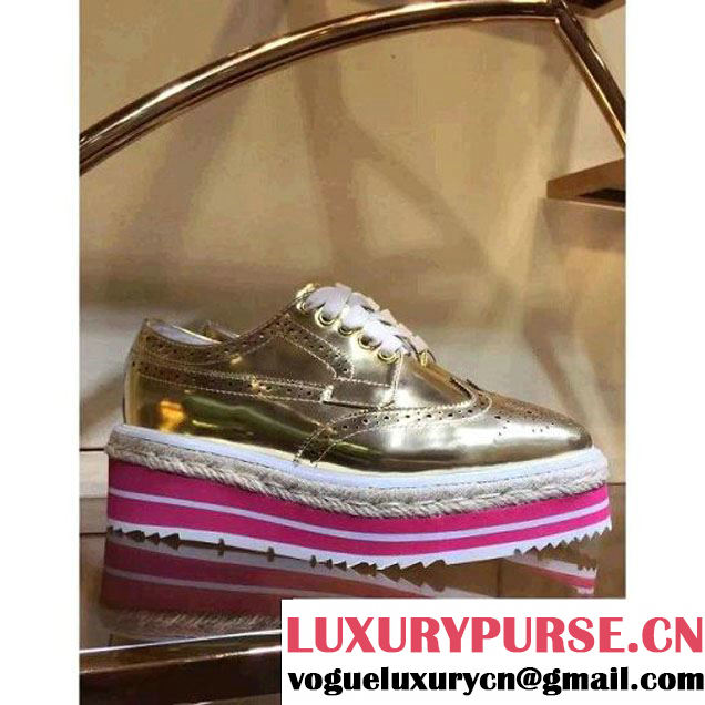 Prada Patent Calfskin Lace Up Shoe with Pink Platform Gold 2016 (GD1066-6061536 )