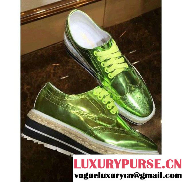 Prada Patent Calfskin Lace Up Shoe with Platform Fluorescent Green 2016 (GD1066-6061541 )